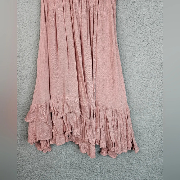Free People Womens Adella V-Neck Sleeveless Pastel Pink Ruffle-Lace Mini Sz S - Picture 11 of 14